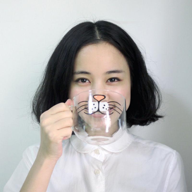 Funny Cat Face Glass Mug – Cute Coffee & Tea Cup for Cat Lovers