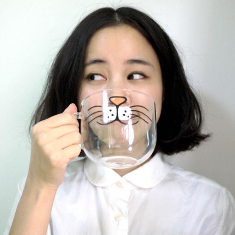 Funny Cat Face Glass Mug – Cute Coffee & Tea Cup for Cat Lovers